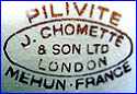 J. CHOMETTE & SON, Ltd.    [Importers of PILIVITE - PILLIVUYT & Co wares from France]  (London, UK)  - ca 1950s - 1970s