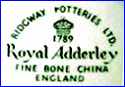 RIDGWAY POTTERIES, Ltd. [ROYAL ADDERLEY mark after merger] [Pattern or Series vary] (Staffordshire, UK) -  ca 1962 - 1964